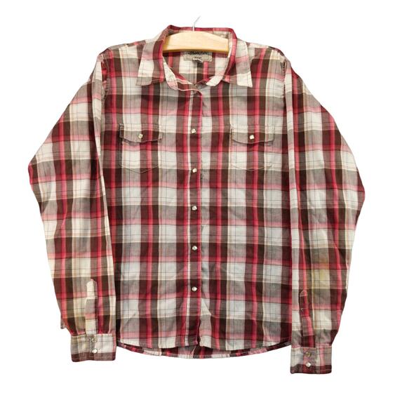 Wrangler Wrancher Button Up Long Sleeve Western Shirt Pearl Snaps SZ XXL Red - Picture 1 of 11